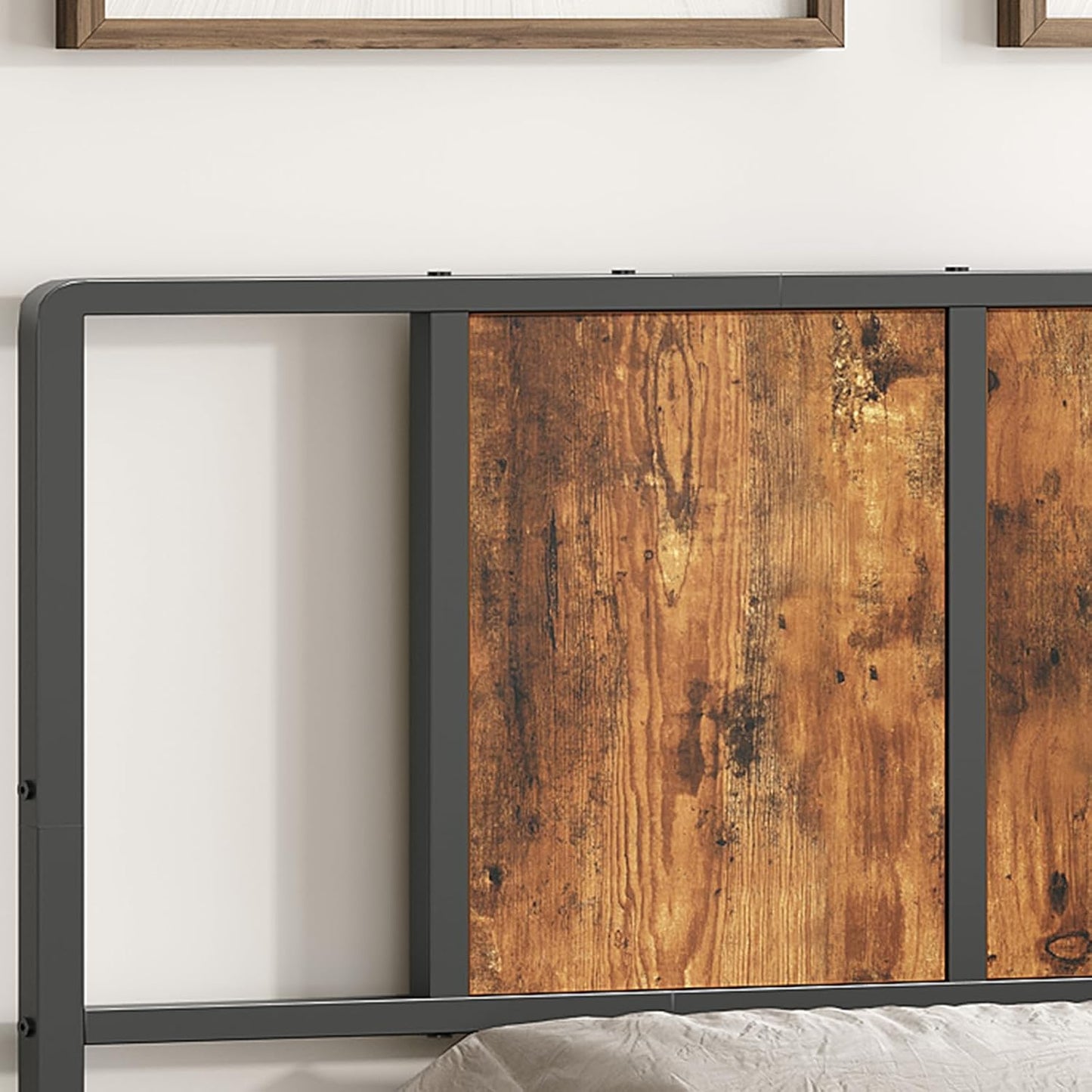 Queen Size Headboard Only, Metal Headboard with Adapters, Minimalist Industrial Style for Queen Size Beds, Rustic Brown and Black