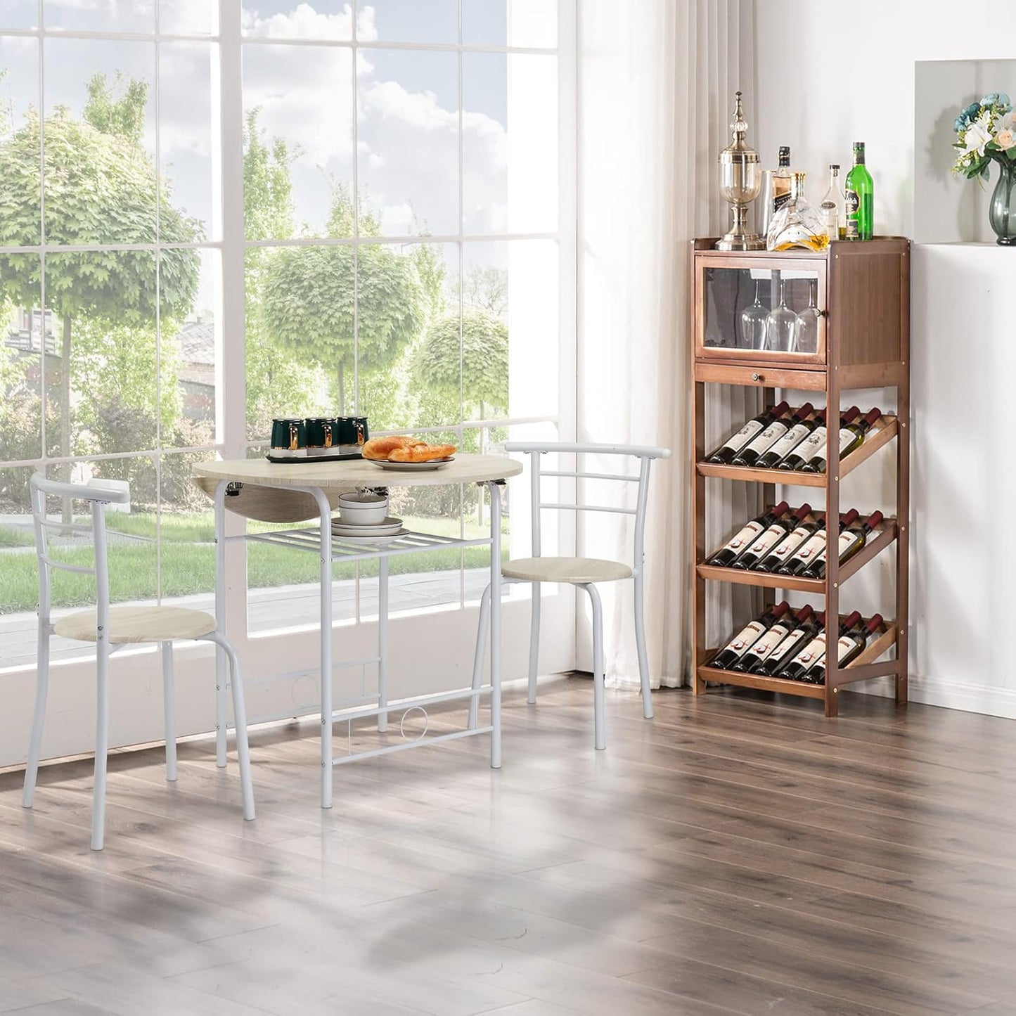 31.5" Drop Leaf Dining Table 3 Pieces for Small Space,Small Kitchen Table Set for 2,Round Folding Table with 2 Chairs for Home,Kitchen,Apartment,White&Oak