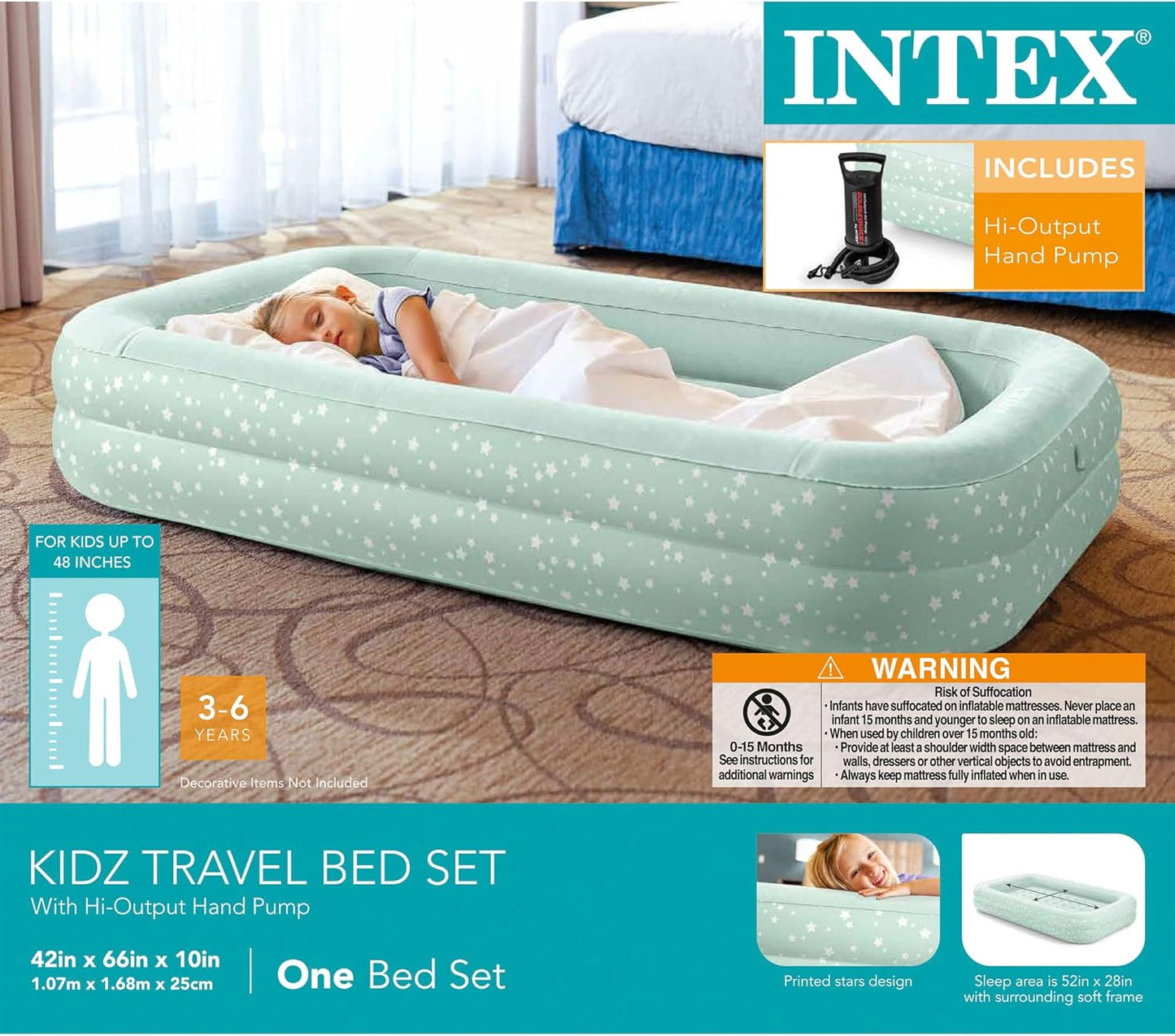 Kids Travel Air Mattress Inflatable Bed with Raised Sides and Hand Pump - Portable Blow-Up Toddler Traveler Bed for Children'S Naps or Sleep