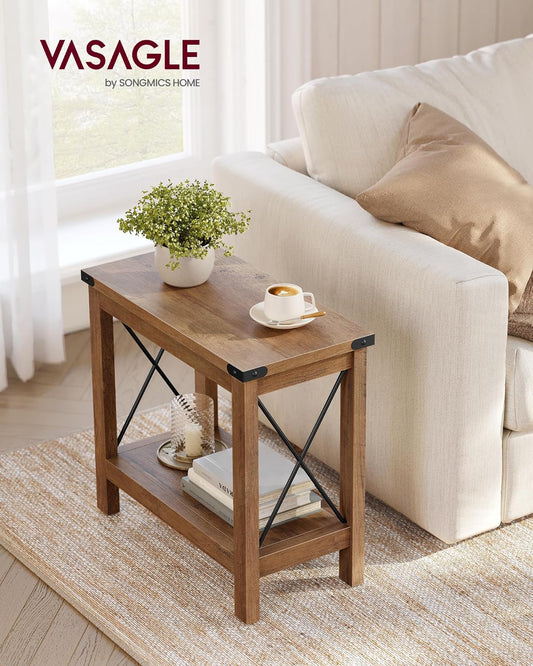 2-Tier End Table, Side Table with Bottom Shelf, Nightstand for Small Spaces, for Living Room, Bedroom, Farmhouse Style, Honey Brown ULET235K41