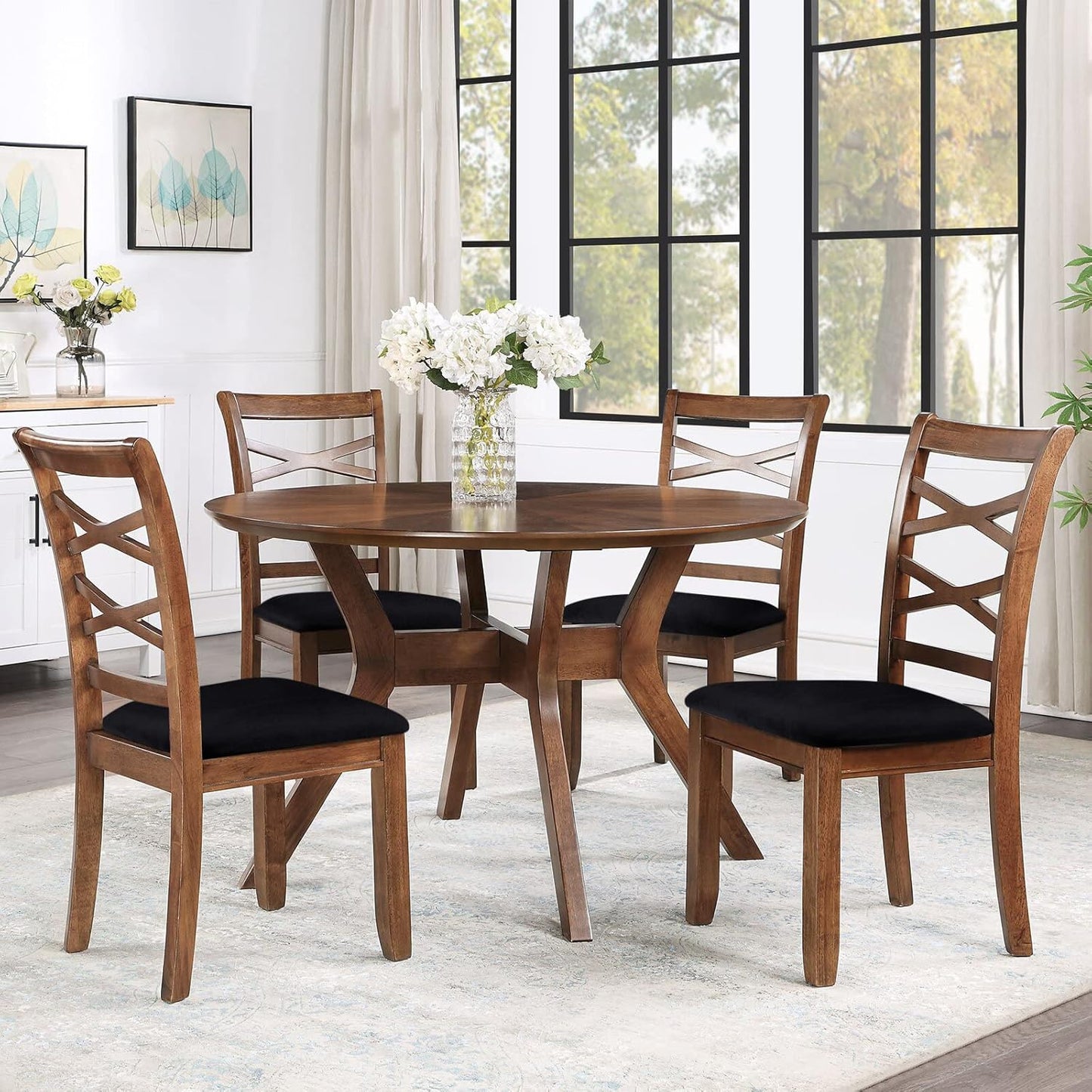 Velvet Seat Covers for Dining Room Chair Set of 4, Stretch Fit Removable Washable Chair Seat Cushion Protector Slipcovers with Ties, Black