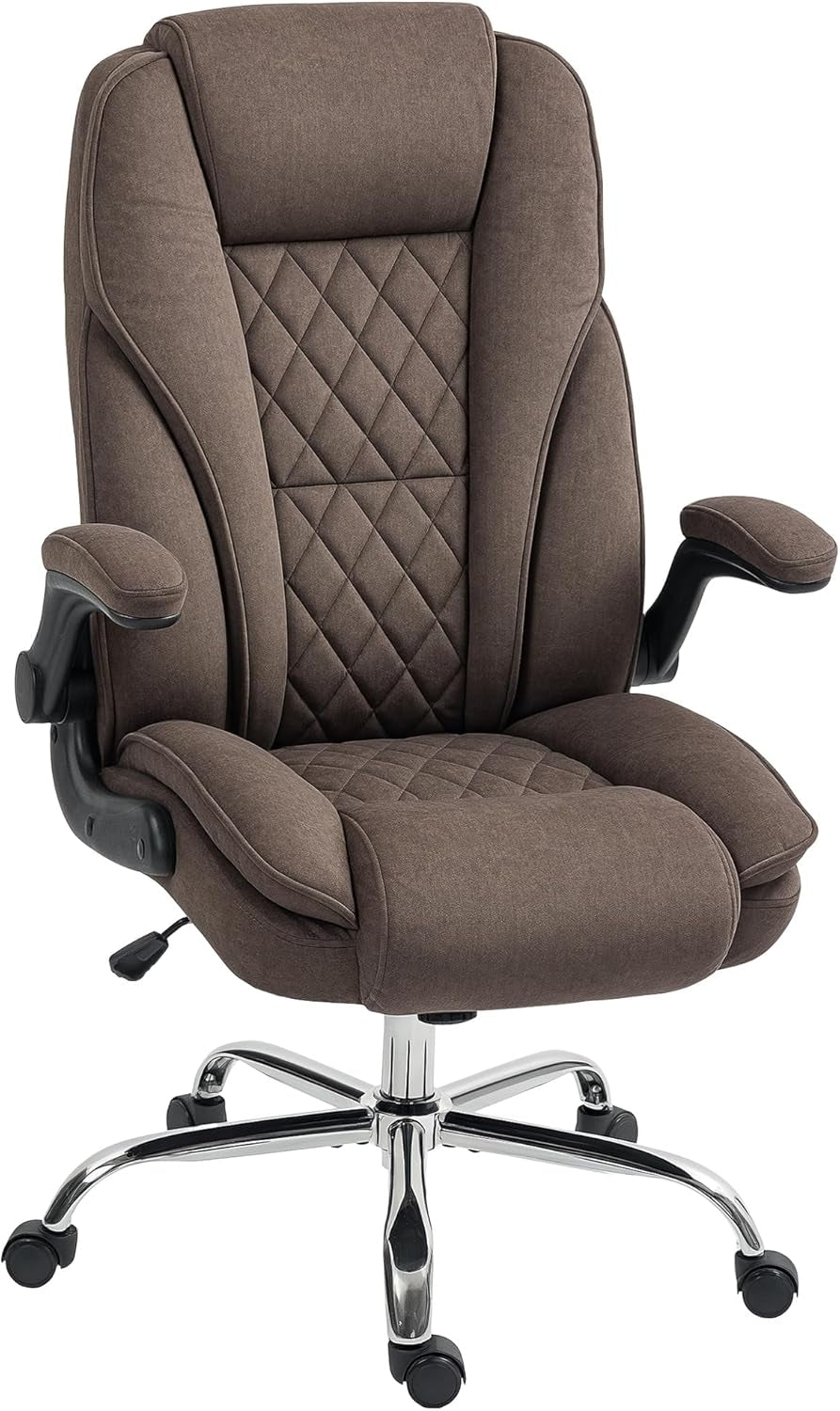 High Back Office Chair, Executive Desk Chair with Swivel Wheels, Flip-Up Armrest, Adjustable Height, Modern Diamond Fabric Computer Chair for Home Office, Dark Brown