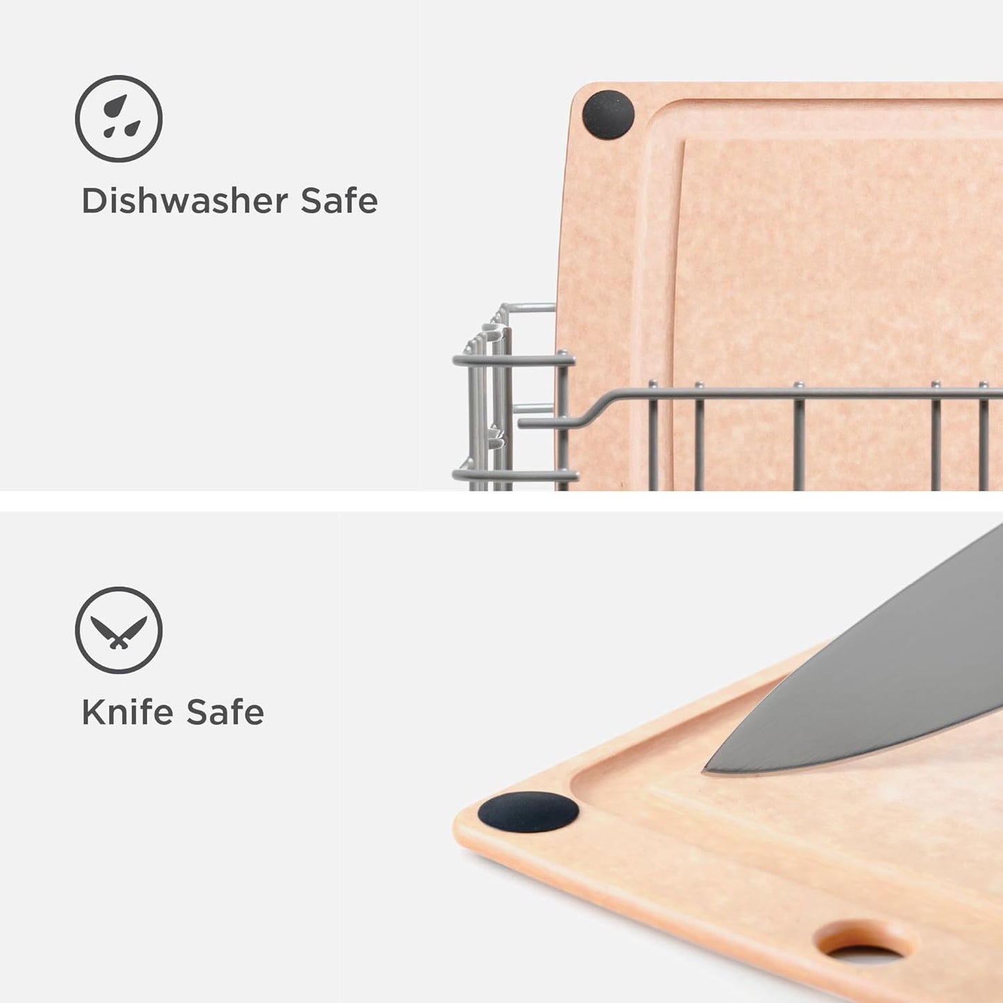 All-In-One Cutting Board with Non-Slip Feet and Juice Groove, 14.5" × 11.25", Natural/Black