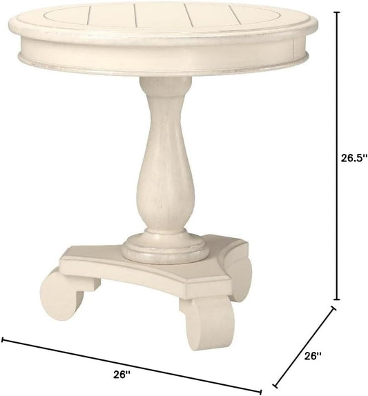 Rene round Wood Pedestal Side Table, Antique White