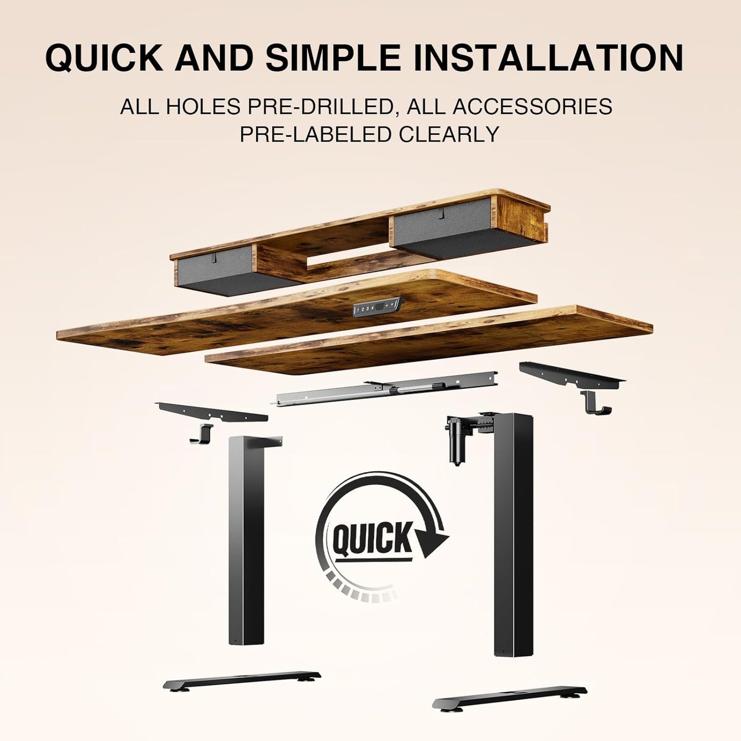 47.2"×27.6" Standing Desk with Storage Drawers, Adjustable Height Computer Table with Monitor Shelf, Home Office Desk for Study, Gaming, Workstation, Brown