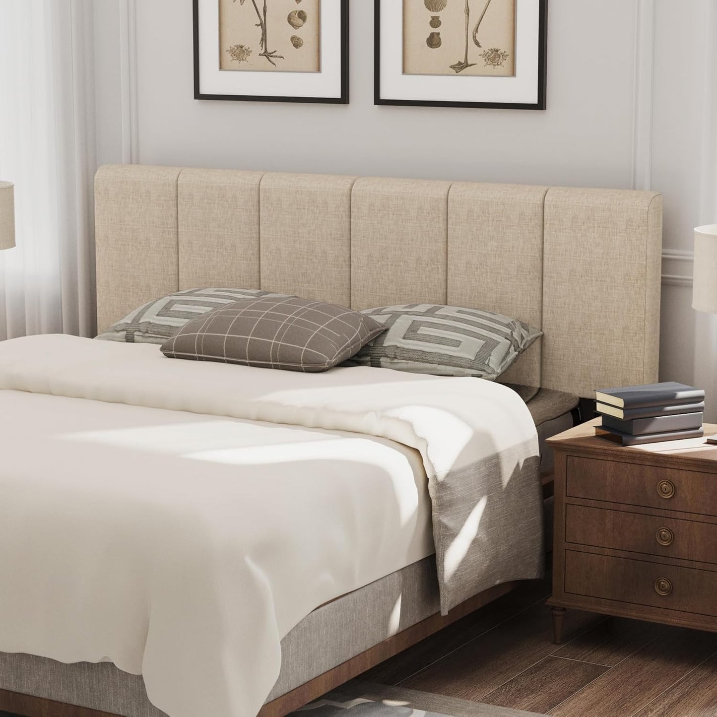 Upholstered Headboard Foldable King Size Headboards Eastern King/California King Linen Panel with Height Adjustments