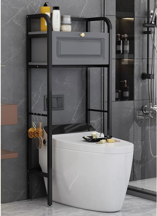Metal Frame Over-The-Toilet Bathroom Rack Storage Cabinet with Open Shelves Neat & Sturdy Toilet Stand for Bathroom Laundry Room Heavy Duty(Black)