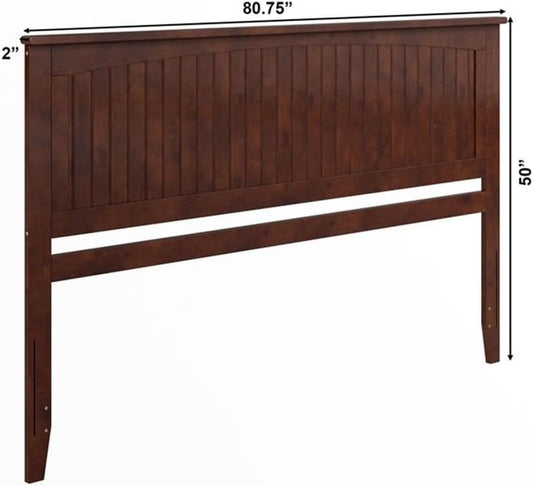 King Coastal Solid Wood Panel Headboard, Walnut Finish, 50 in H X 80.75 in W, Tongue and Groove Beadboard Detailing, Built-In USB Ports, Cottage Style Bedroom Furniture