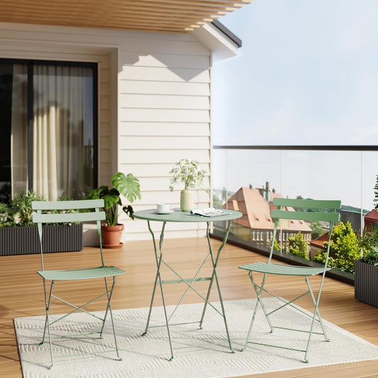 Bistro Table and Chairs Set of 2, 3 Piece Outdoor/Indoor Folding Patio Bistro Sets, 2 Chair Patio Furniture Set with Table, Premium Frame Foldable Coffee Tables for Balcony, Yard, Garden, Green