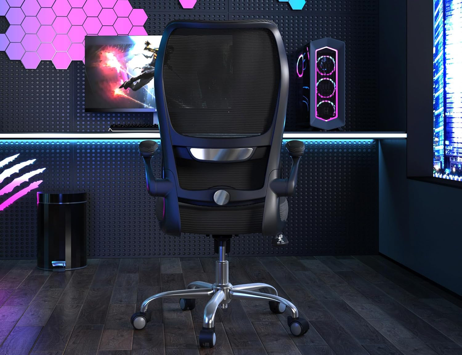 Ergonomic Office Chair - Desk Chair with Wave High Back Adjustable Lumbar Support Computer Chair - Gaming Chairs Mesh Backrest and PU Leather Seat for Home Reading Chairs to Adults(Black)