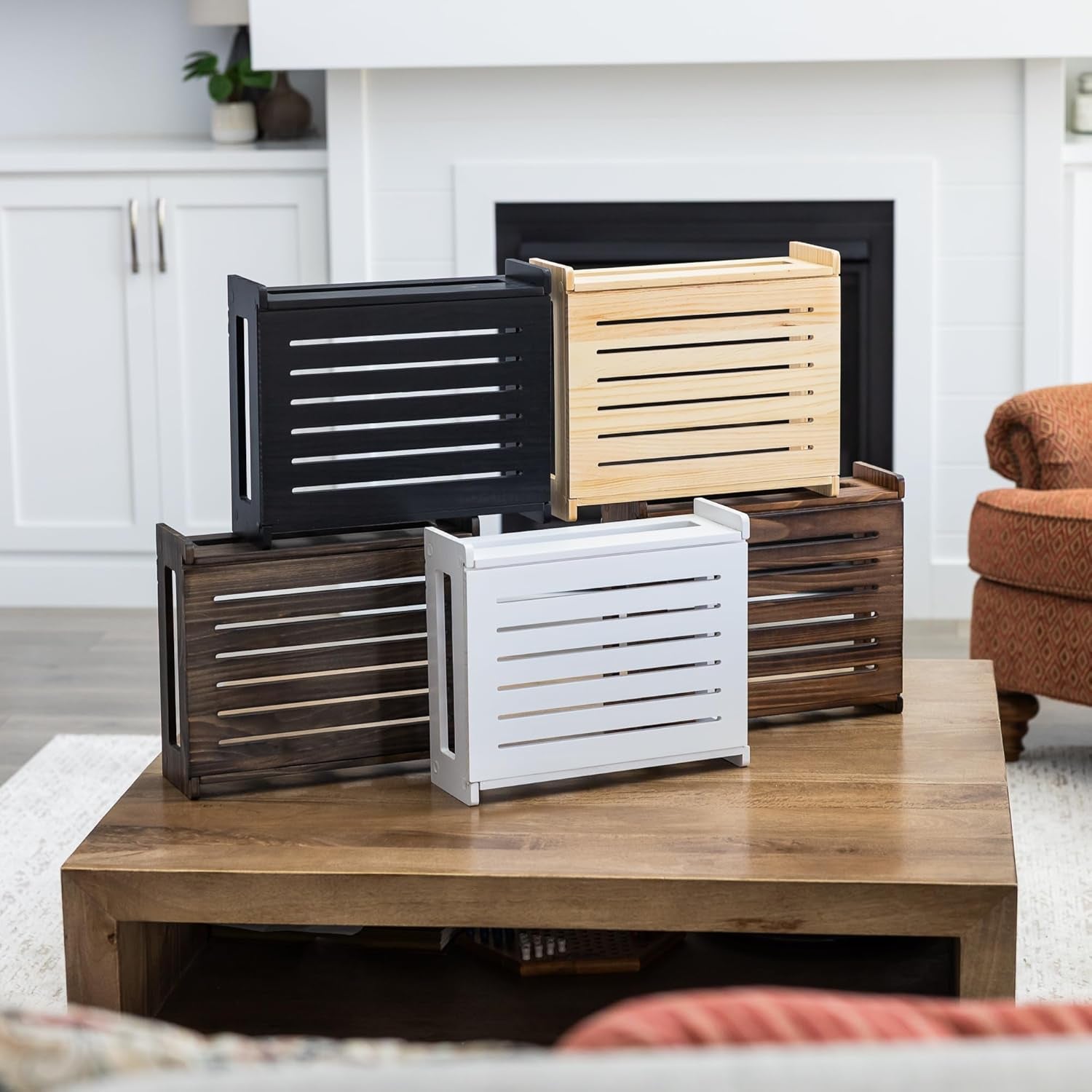 Wooden Wifi Router Storage Box - Standard Wall Mountable Decorative Modem Shelf Hider Cover with Cable Management System - Rustic Home Organization Solution for Most Routers up to 11" Tall - White