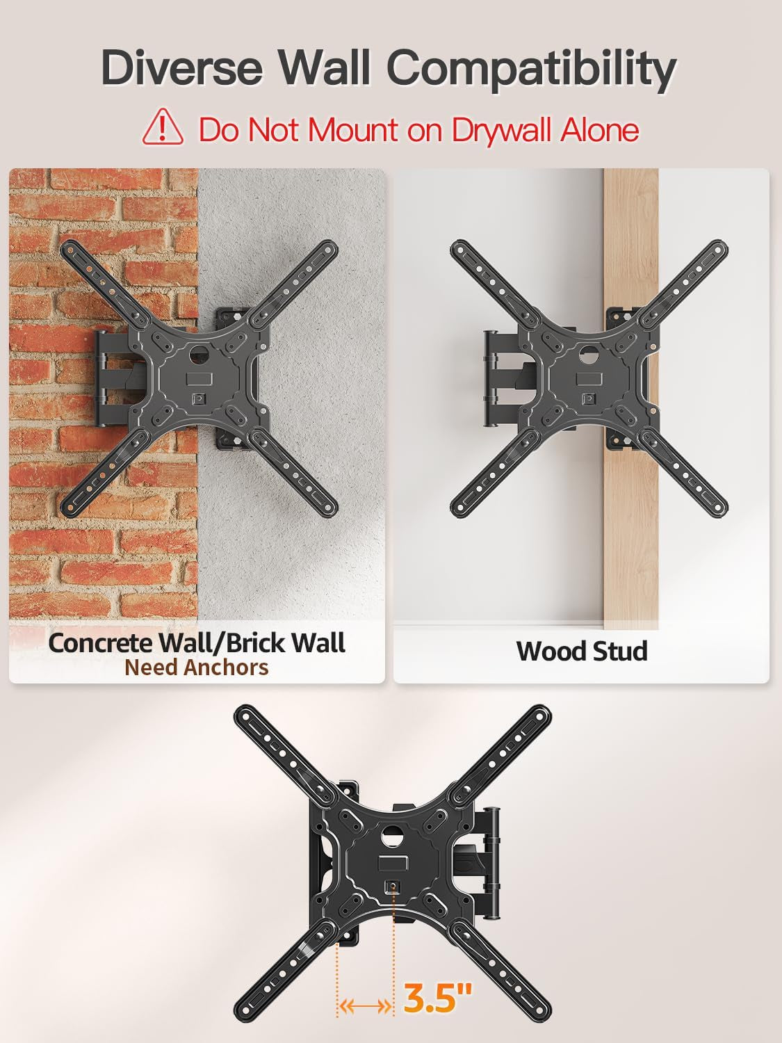 TV Wall Mount for Most 26-60 Inch Tvs, Swivel and Tilt Full Motion TV Mount with Single Stud Perfect Center Design, Wall Mount Bracket Max VESA 400X400Mm, Corner Mount Holds up to 77 Lbs.