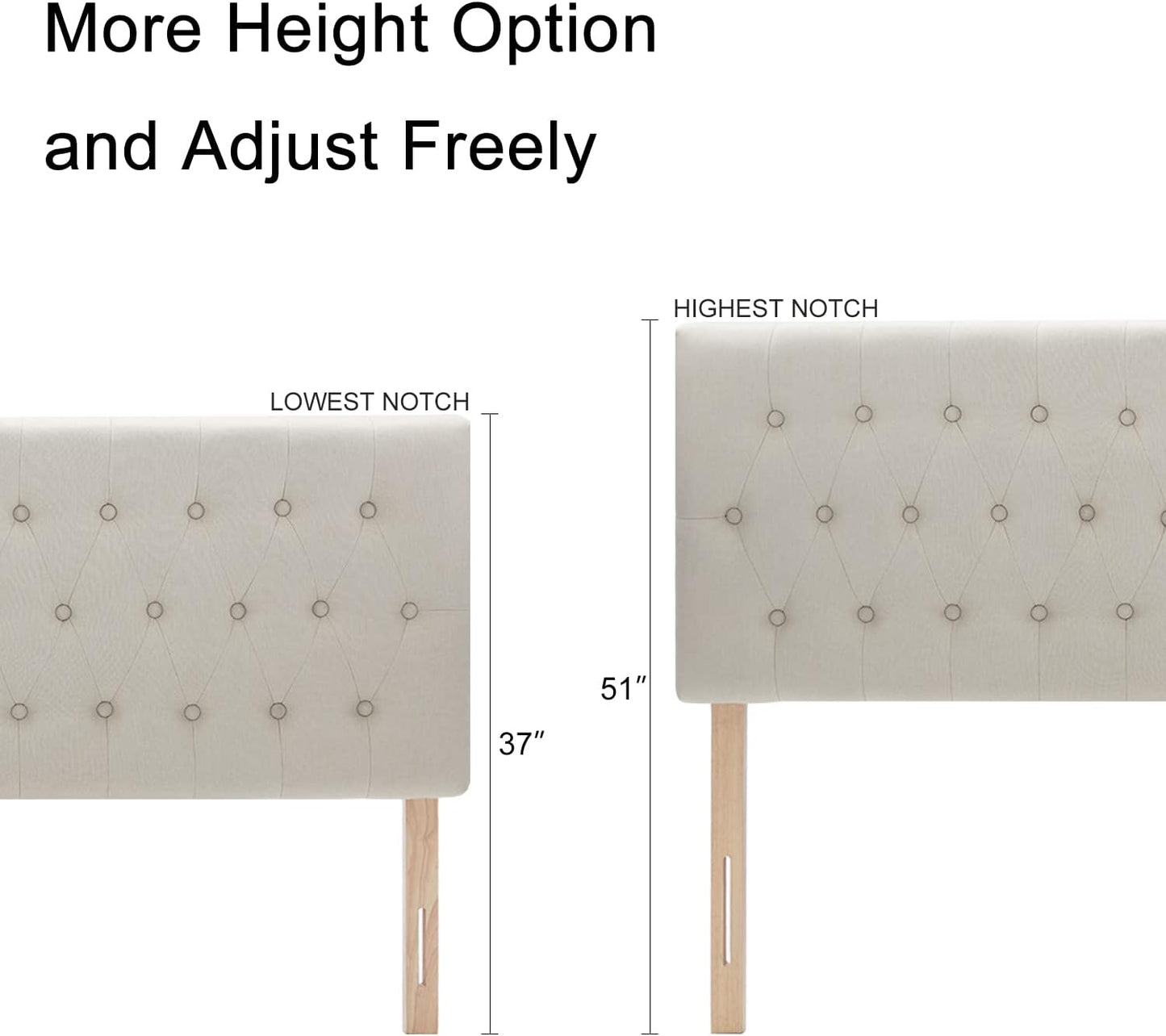 Headboards for King Size Bed in Modern Button Design, Premium Linen Fabric Upholstered Tufted Bed Headboard, Adjustable Solid Wood Head Board, Beige