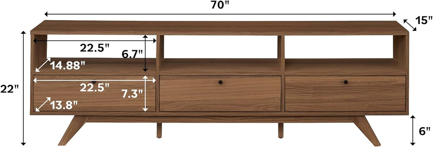 Kimi Mid Century Modern Minimalist Drop-Down Door Stand for Tvs up to 85 Inches, 70 Inch, Mocha