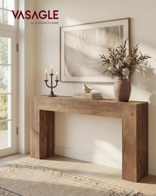 Entryway Table, Long Console Table, Thick Tabletop, Farmhouse Style, for Hallway, behind the Couch, Living Room, Foyer, Easy Assembly, 11.8 X 63 X 31.5 Inches, Honey Brown ULNT147KB01S
