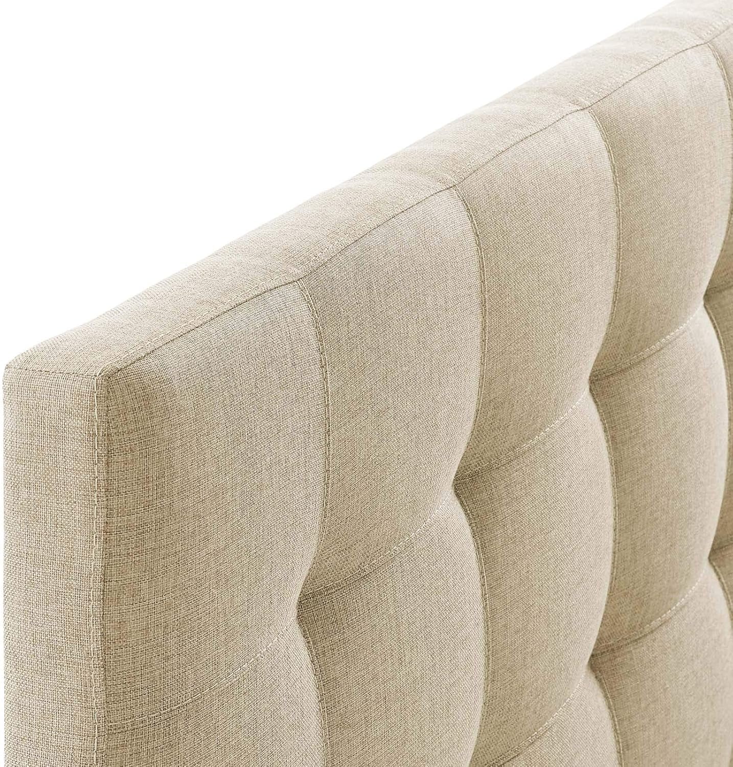 Lily Tufted Linen Fabric Upholstered Queen Headboard in Beige