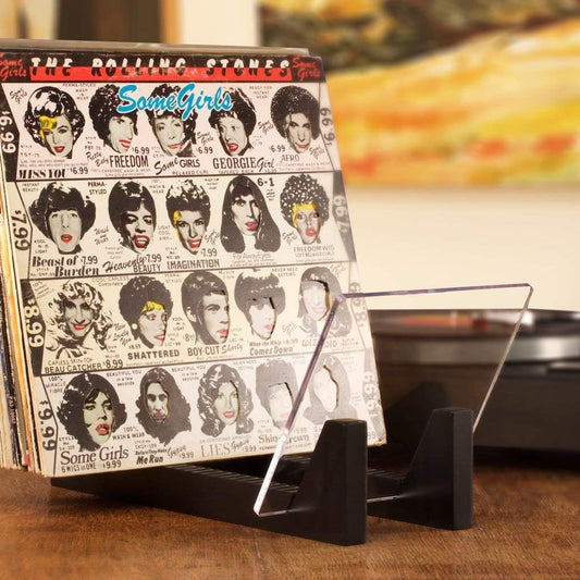 Vinyl Record Storage - Solid Wood with Crystal Clear Acrylic Holder - Premium Design, Perfect 12" Lps or 7" Singles Display Unit - Stores and Supports up to 50 Albums (Modern Black)