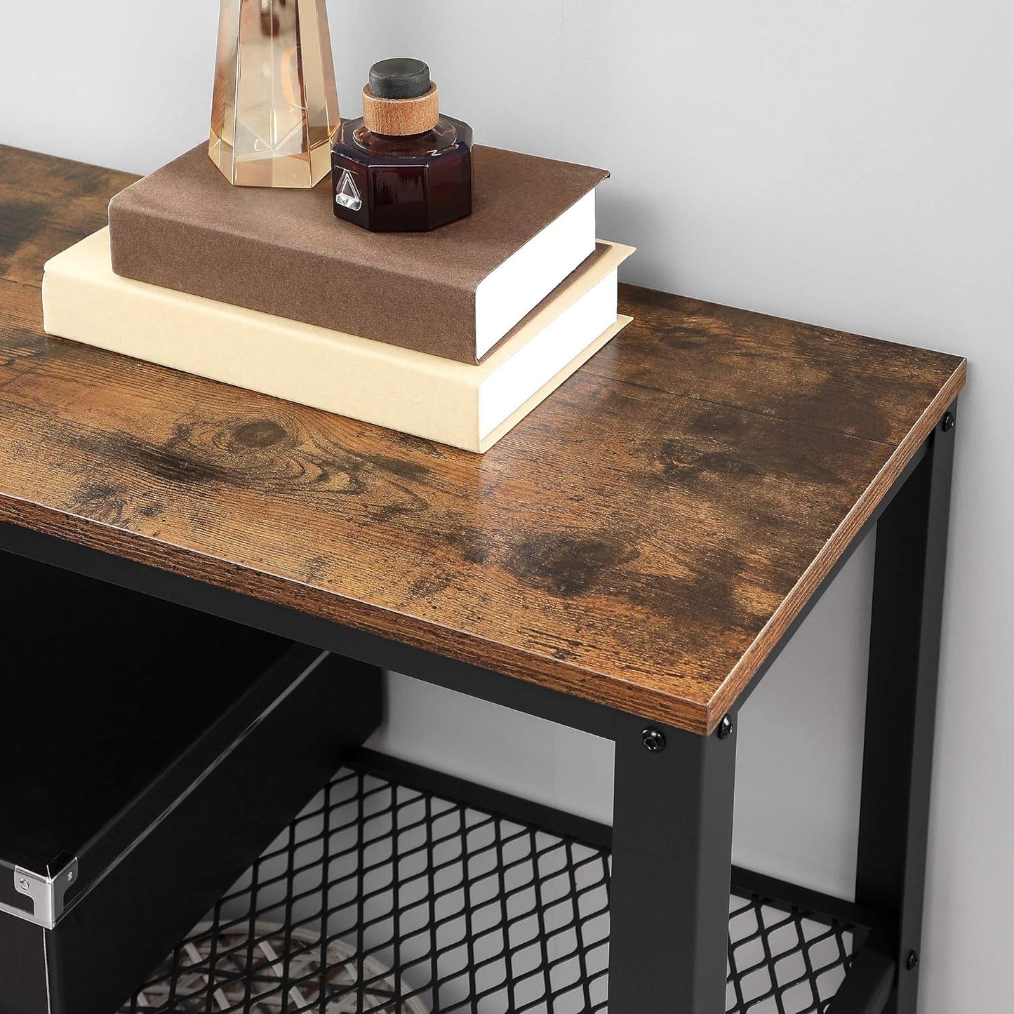 40" Industrial Console Table, 3 Tier Entryway Table with Storage Shelf, Narrow Sofa Tables for Living Room, Hallway, Entrance Hall, Corridor, Bedroom, Rustic Brown and Black ULNT81BX