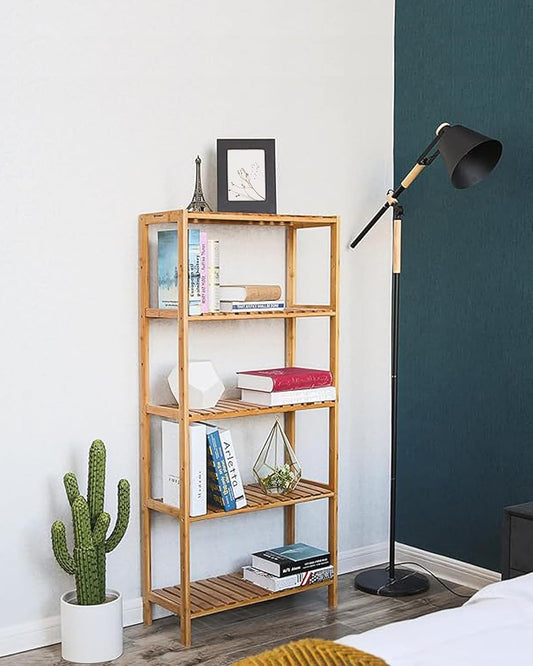 Bamboo Storage Shelf, 5-Tier Shelving Unit, Multifunctional, in the Entryway, Bathroom, Living Room, Balcony, Kitchen, 10.2 X 23.6 X 51.2 Inches, Light Bamboo UBCB35Y
