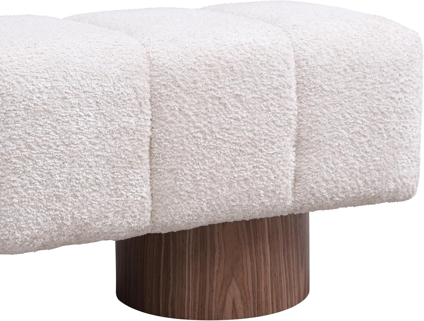 Manila 64" Boucle Dining Bench, Upholstered Ottoman Bench, Rectangular Dining Seat, Spacious Seating, Long Footstool for Living Room Dining Room, No Assembly Needed, Beige