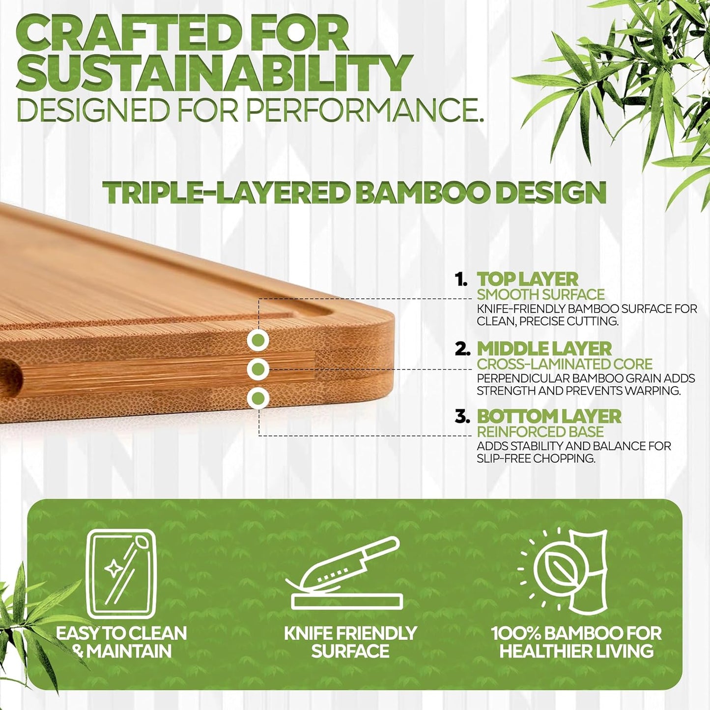 Bamboo Cutting Board Set of 3 – Small, Medium & Large Durable Non-Toxic Wood Cutting Boards for Kitchen with Deep Juice Grooves – Ideal Charcuterie & Chopping Boards for Meat, Vegetables & Fruits