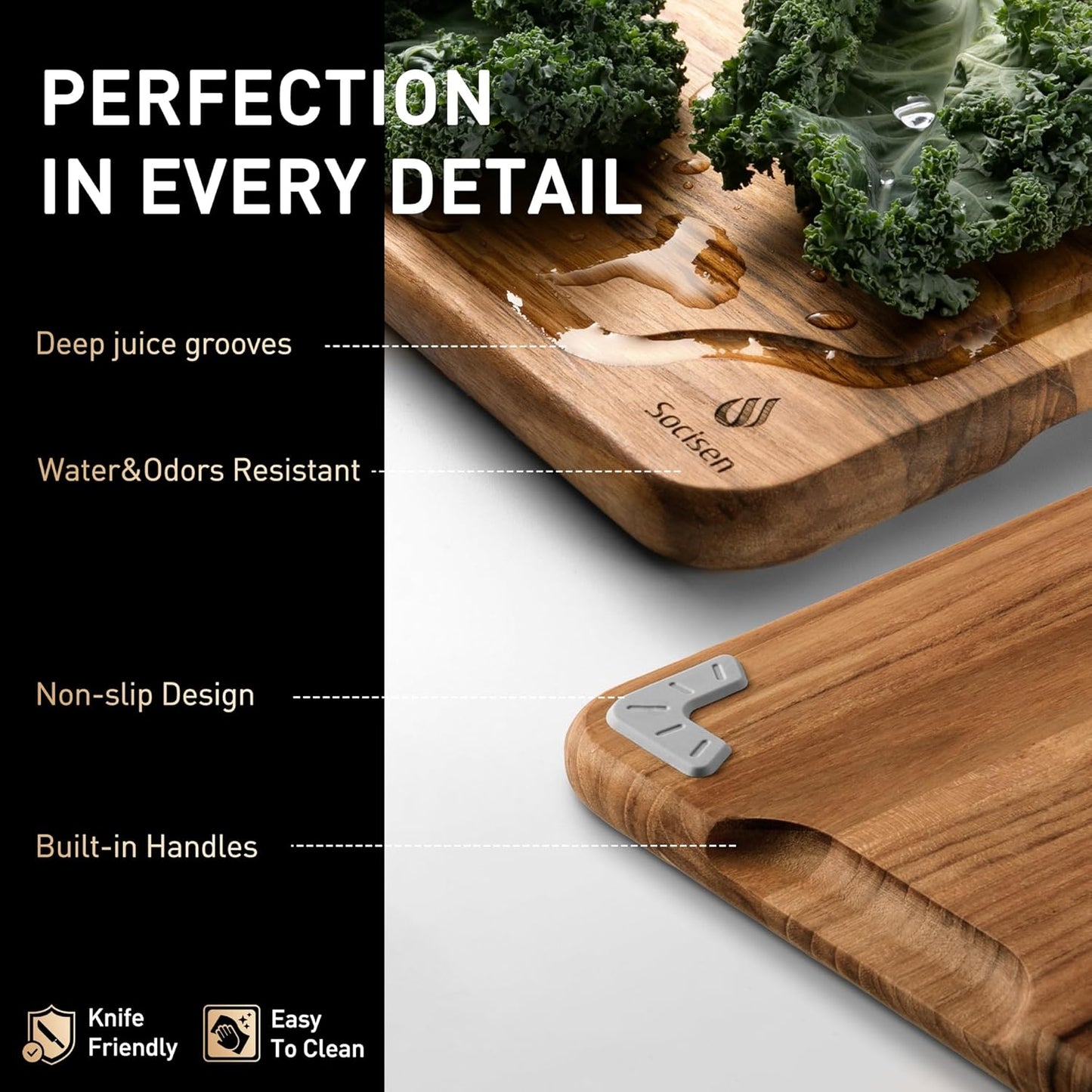 3 Pack Teak Wood Cutting Board Set for Kitchen Charcuterie Board Serving Heavy Duty Non Toxic Slip over Sink Solid Thick Haus Wooden Chopping Board Large Big Small Meat Best Kitchen Essential Gift