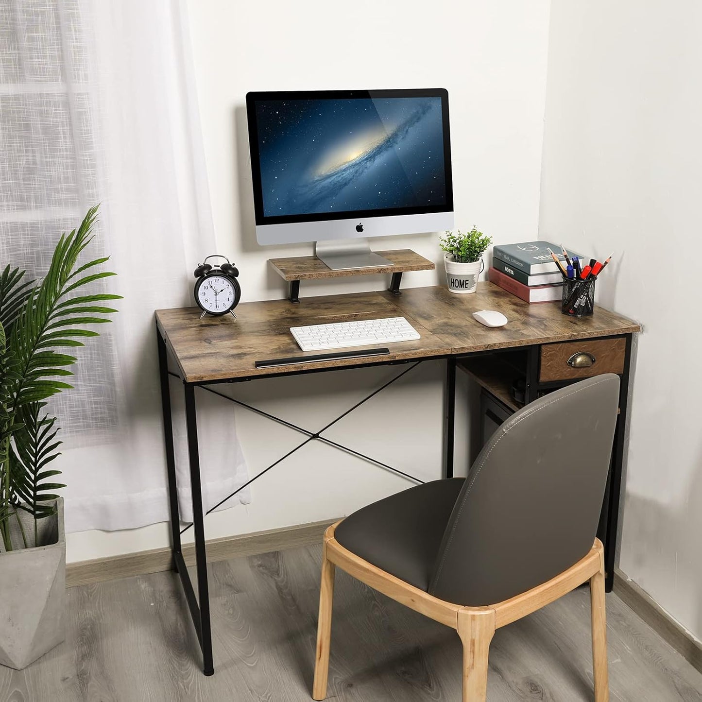 Drafting Table with Storage Shelves & Drawer, 43" Adjustable Art Desk with Monitor Stand for Home Office Computer, Tiltable Draft Drawing Table for Artist, Study, Writing Workstation
