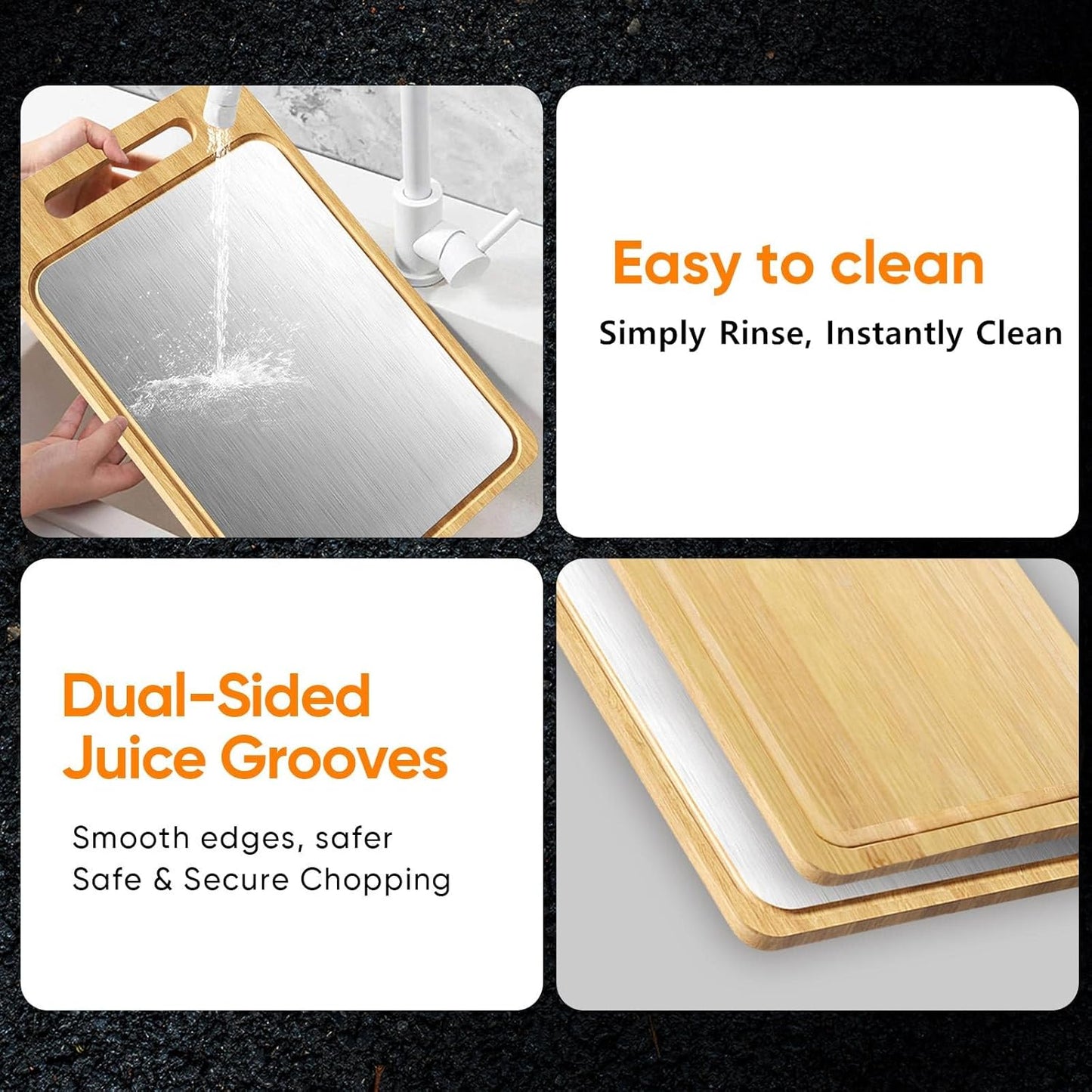 Titanium Cutting Board, Double Sided Titanium/Bamboo Wood Large Chopping Boards with Juice Groove Cutting Pads for Meat, Vegetables and Fruits