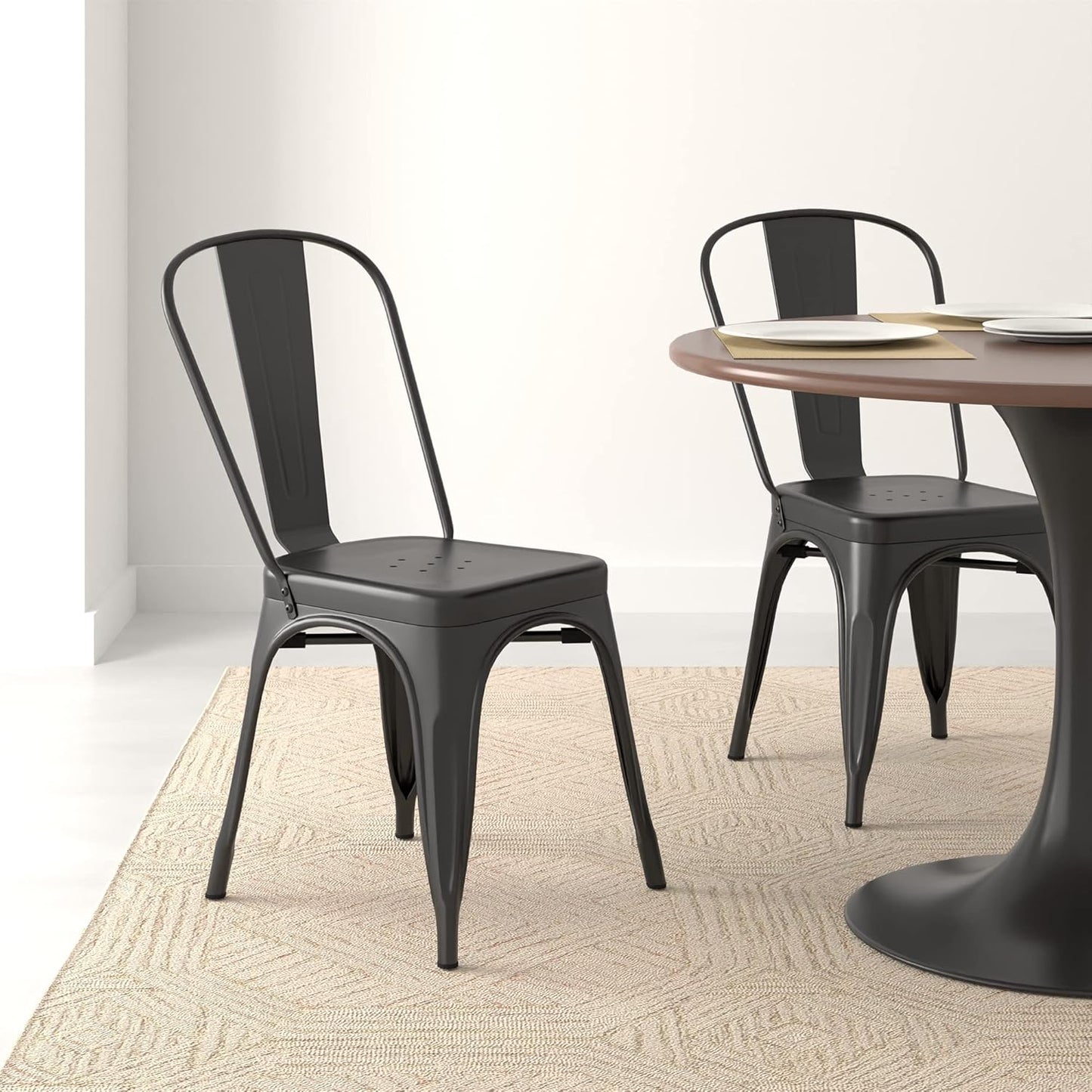 Metal Dining Chairs, Easy to Assemble, Indoor/Outdoor, Stackable, Matte Black, 4-Pack