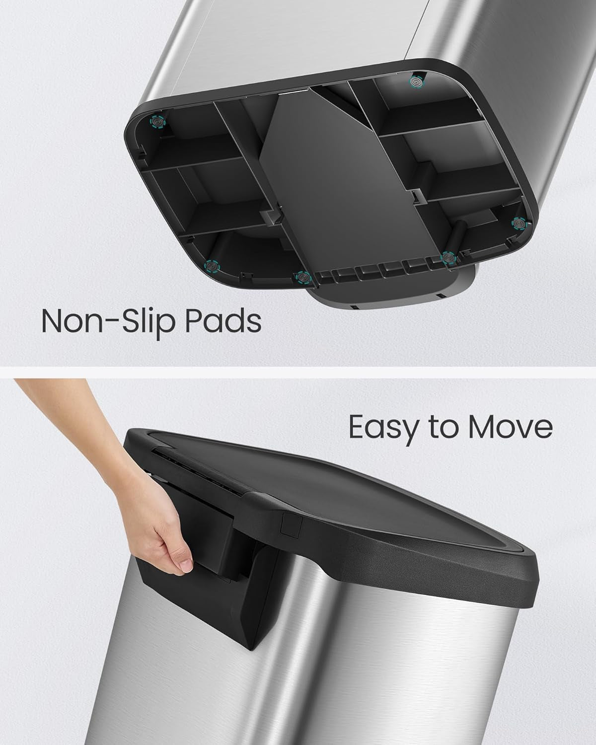 Kitchen Trash Can, 21 Gallon (80 L) Stainless Steel Garbage Can, with Stay-Open Lid and Step-On Pedal, Soft Closure, Tall, Large and Space-Saving, Silver and Black ULTB534E01