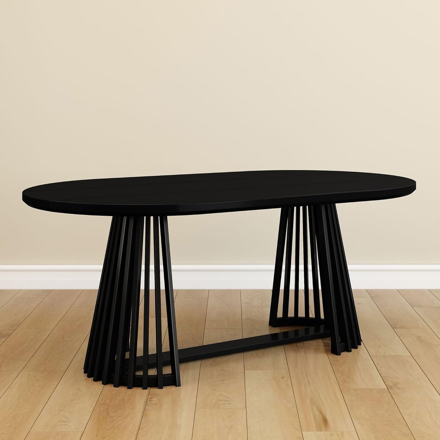Lido Oval Dining Table, 72", round Wooden Minimalist Kitchen Table Fits 4 to 6, Black