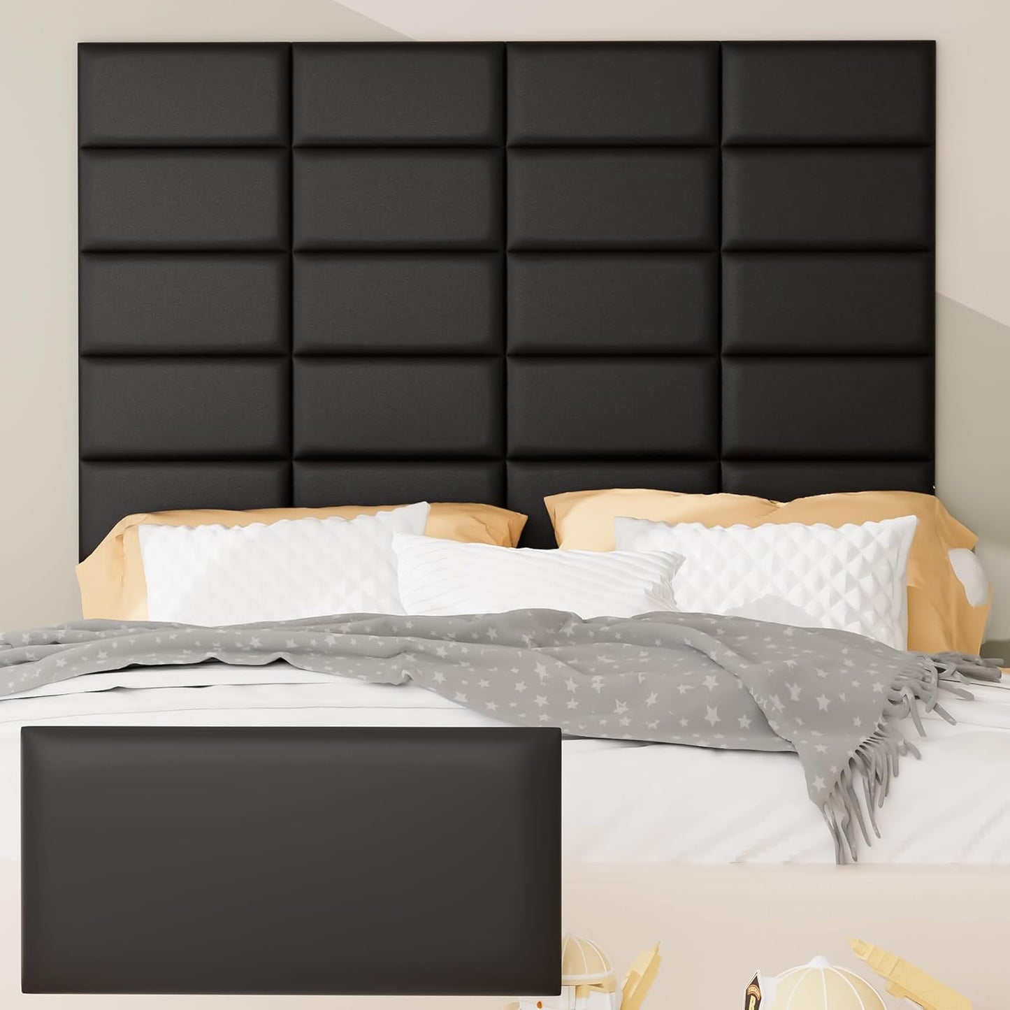 Twin Headboards, Self-Adhesive 3D Panels, Upholstered Wall Panels for Bedroom/Living Room (6 Pieces 9.84 in X 23.6 In)