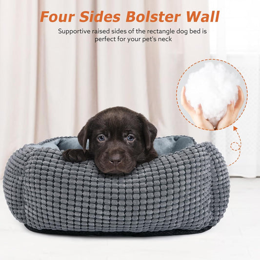 Dog Bed for Large Medium Small Dogs, Rectangle Washable Sleeping Puppy Bed, Soft Calming Cat Beds for Indoor Cats, Orthopedic Pet Sofa Bed, Anti-Slip Bottom with Multiple Size (20'', Grey)