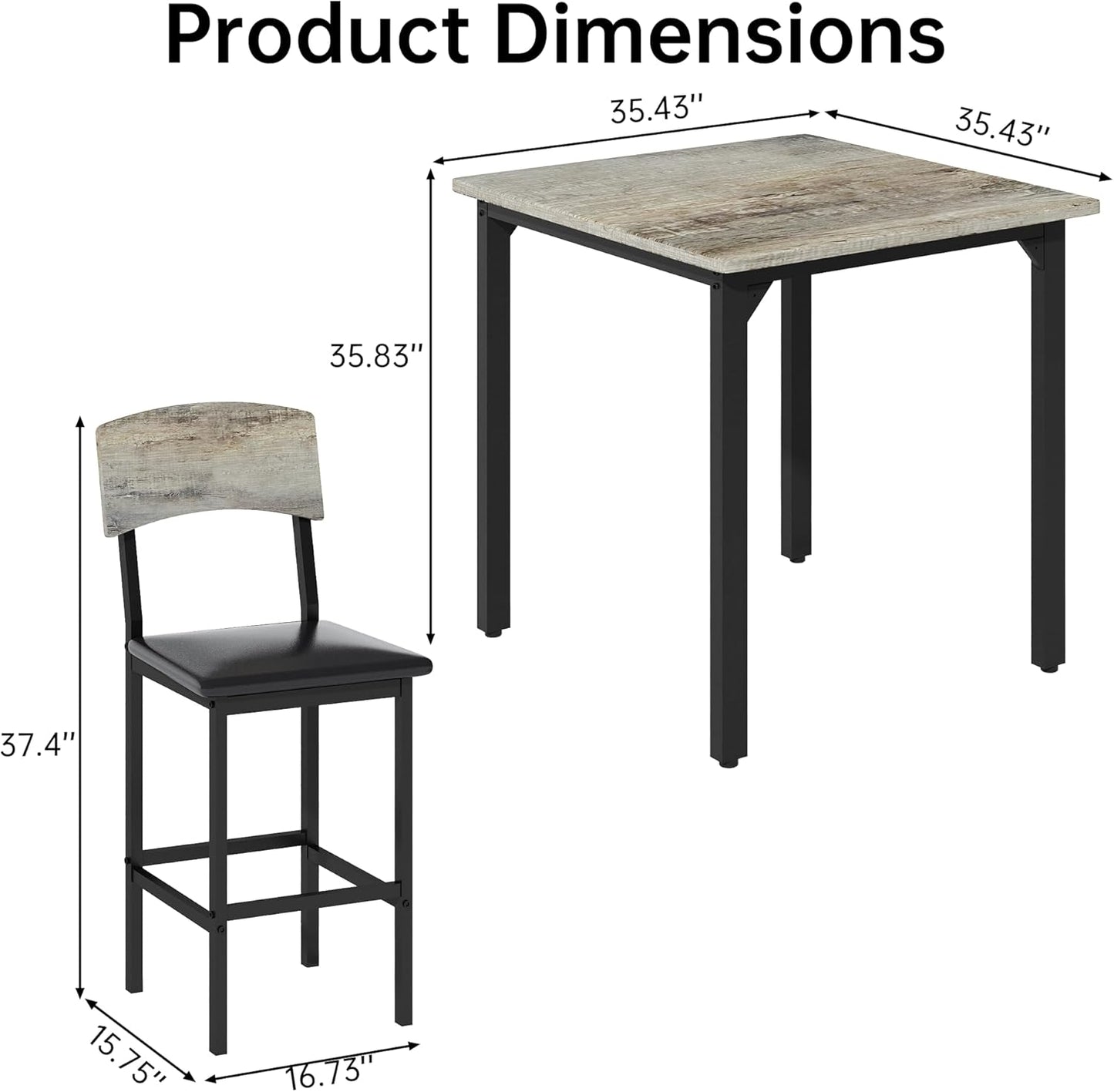 5-Piece Dining Table Set, Dining Table Set for 4, Counter Height Table & 4 Bar Stools, Modern Kitchen Dining Set, with Upholstered Chairs, Compact Dining Set for Small Spaces, Gray