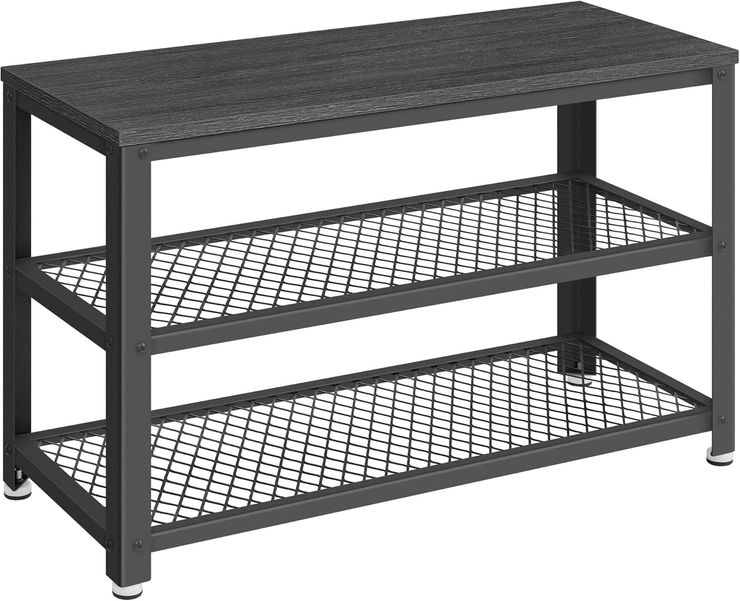 , 3-Tier Shoe Rack, Shelf Storage Bench with Metal Mesh Shelves and Seat, Free Standing Shoe Organizer for Entryway, 11.8 X 28.7 X 17.7 Inches, Ebony Black and Black ULBS073B06
