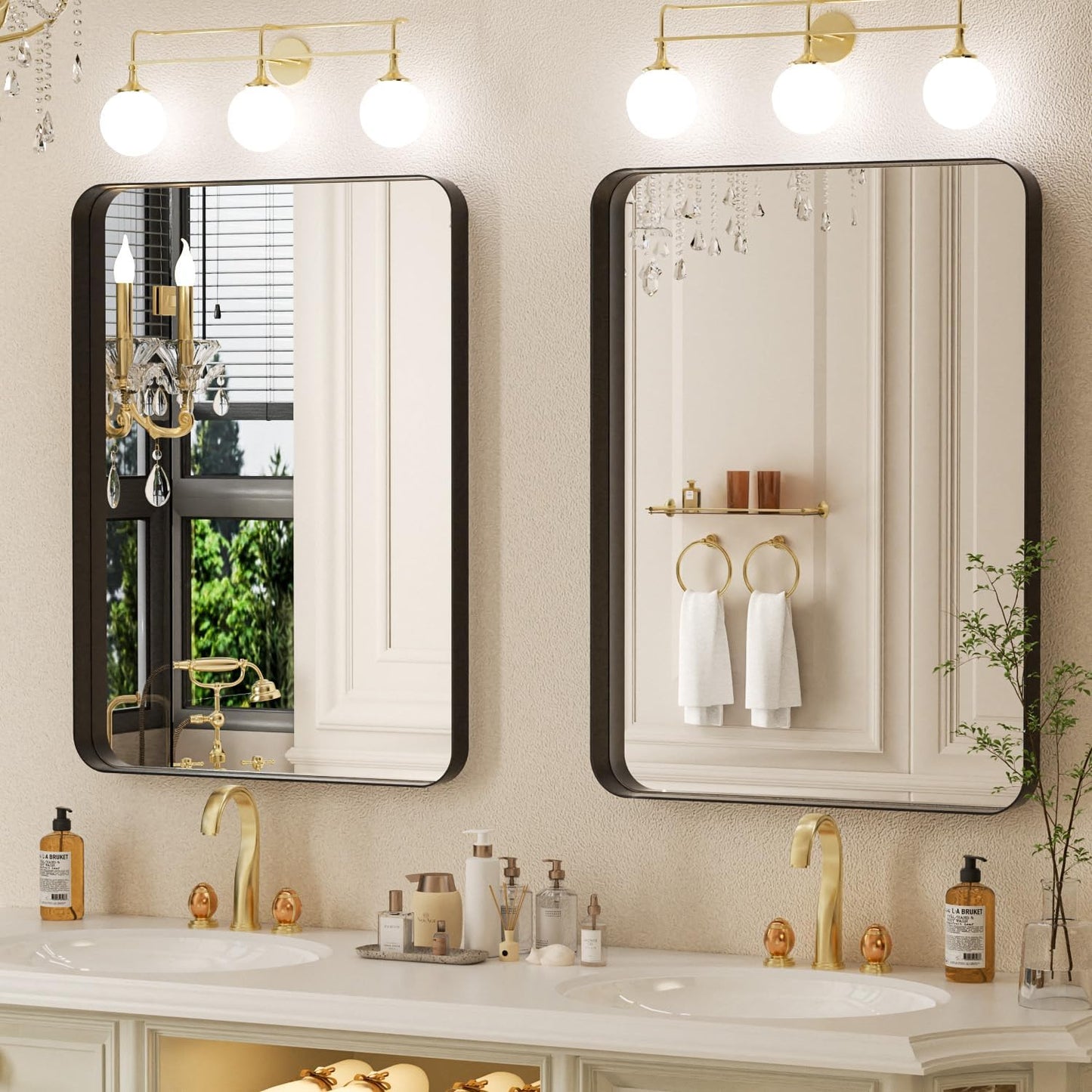 24×32 Silver Bathroom Mirror for over Sink - Rectangular Bathroom Mirrors with Tempered Glass & Aluminum Frame, for Restroom Vanity, Entryway, Bedroom, Horizontal/Vertical, Rounded Corners