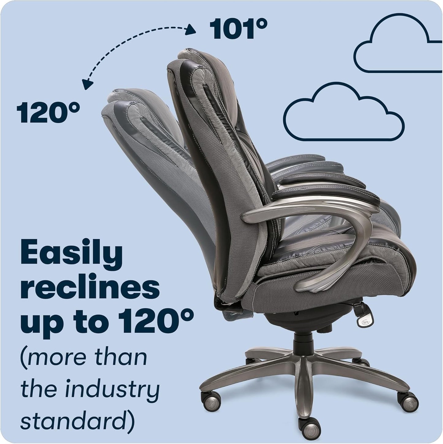 Baxter Big and Tall Smart Layers Executive Office Chair with Comfortcoils, Ergonomic Computer Chair with Layered Body Pillows, Black & Gray Bonded Leather