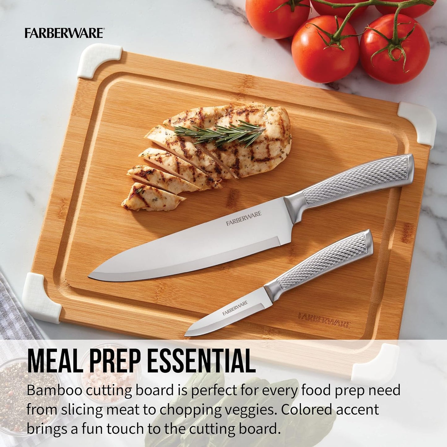 Nonslip Bamboo Cutting Board with Juice Groove, 11X14 Inch, White
