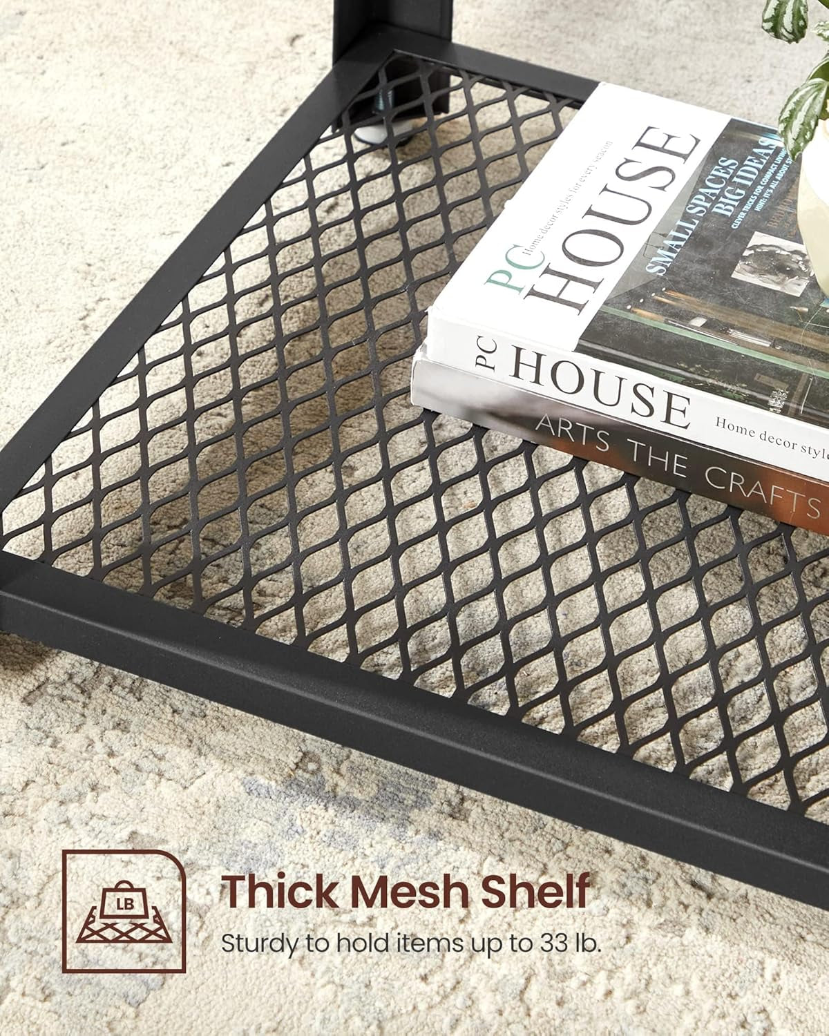 Side Table, 2-Tier Nightstand, End Table with Mesh Shelf, Steel Frame, Adjustable Feet, for Living Room, Bedroom, Industrial Style, Rustic Brown and Black ULET41X, 17.7 X 17.7 X 21.6 Inch