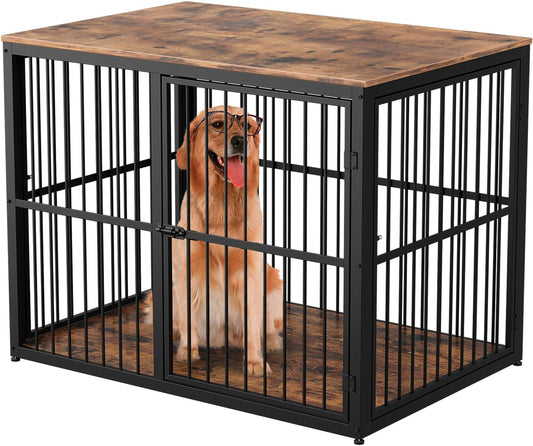 86'' Dog Crate Furniture Large Breed TV Stand for 2 Large Dogs, Double Wooden Crate Pet Cage with Removable Divider, Indoor Heavy Duty Kennel Corner End Table, Can Use Separately, Brown