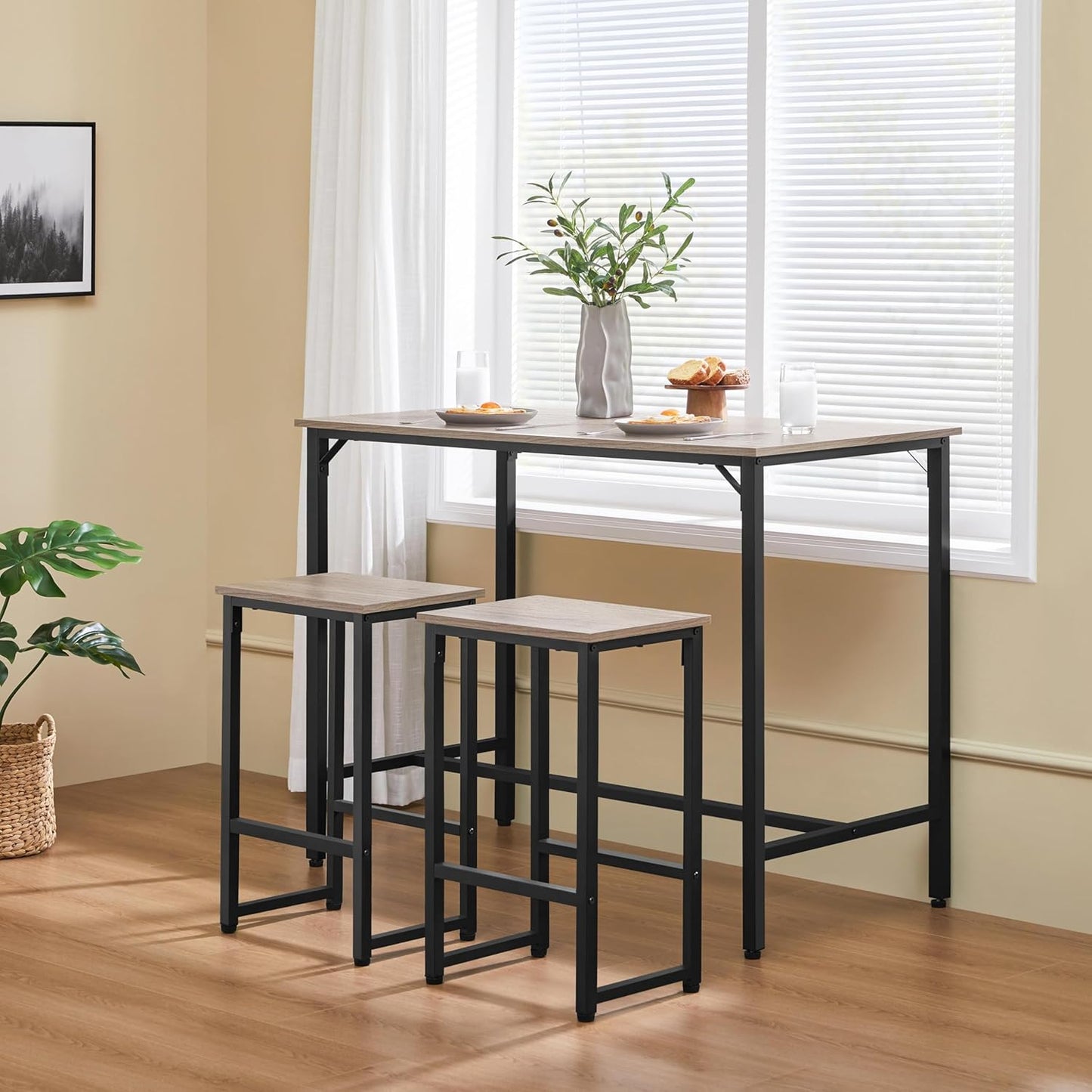 3 Piece Dining Table Set, 47.5" Industrial Pub Table Set, Counter Height Kitchen Table with Bar Stools Set of 2, for Small Space, Apartment