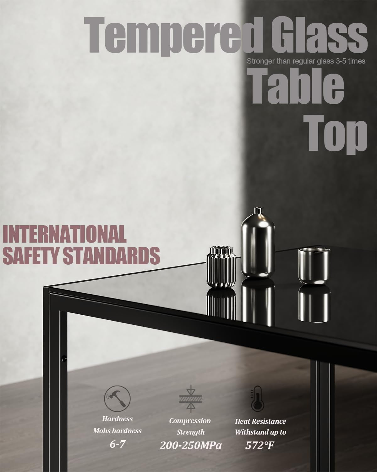 Dining Table Set for 4, Kitchen Table and Chairs Set of 4, 5 Piece Modern Dining Room Table Set with Tempered Glass Top and PU Leather Chairs for Small Space, Apartment, Black