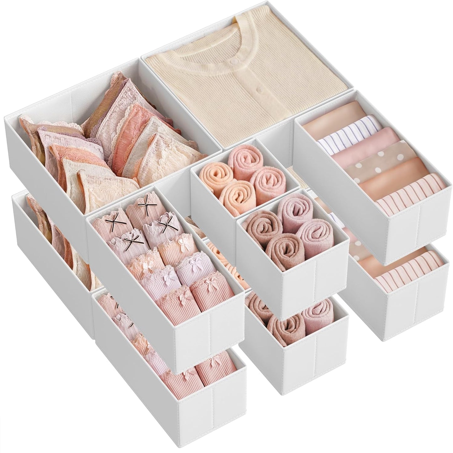 Drawer Organizers, Dresser Divider Organizers, Set of 18, Foldable Fabric Storage Boxes for Socks, Underwear, Bras, Ties, Scarves, Dove Gray URDZ006G05