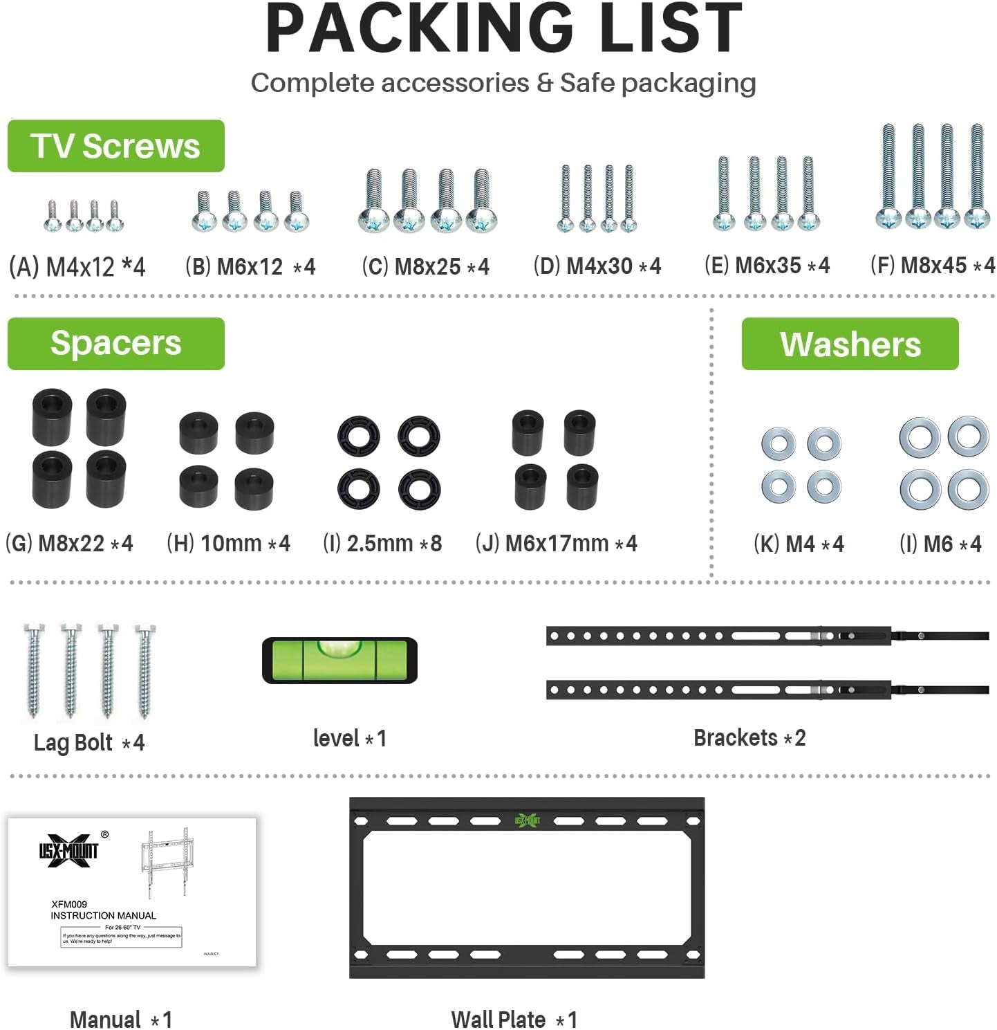 Fixed TV Wall Mount with Low Profile for Most 26-60 Inch LED, LCD and Flat Screen Tvs, Wall Mount Bracket with VESA up to 400X400Mm and Weight Capacity 99Lbs,And Space Saving TV Bracket