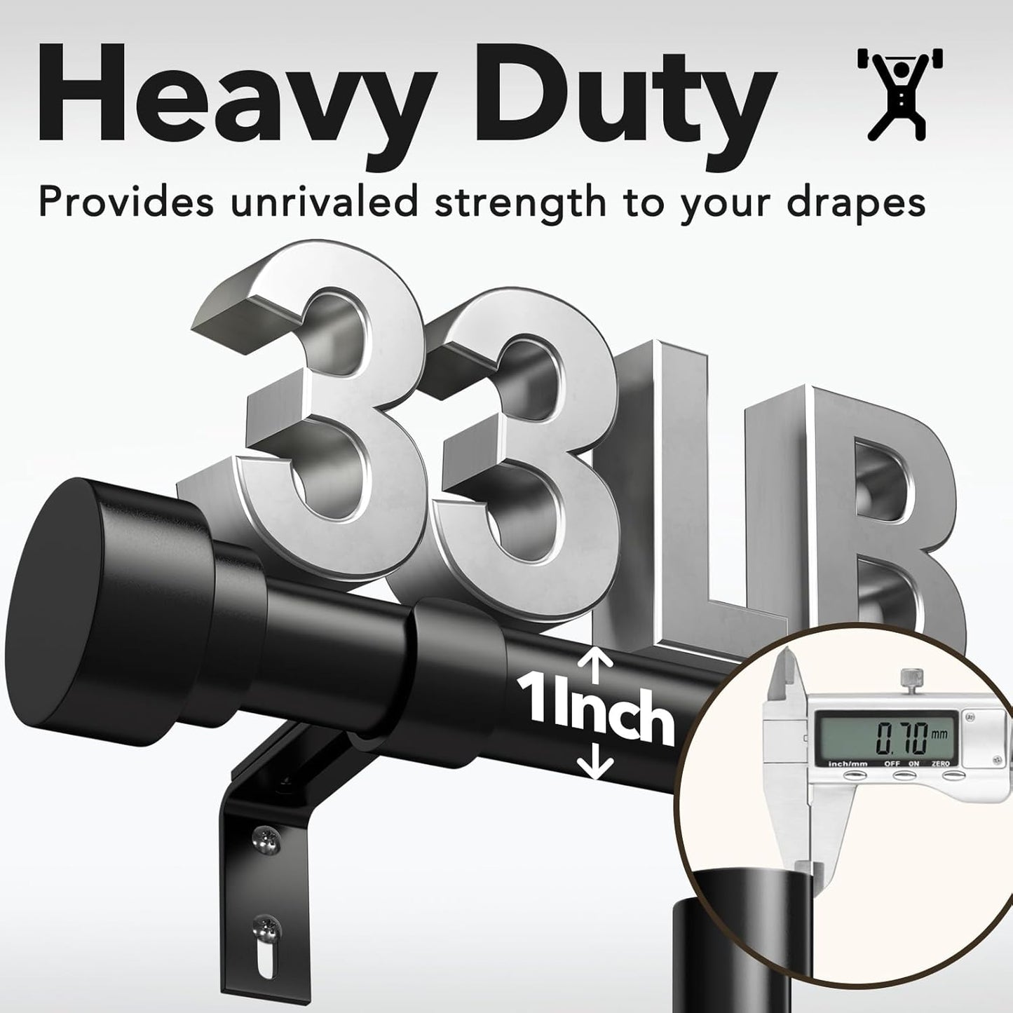 Heavy Duty Curtain Rods for Windows 66 to 120 Inch, 1 Inch Adjustable Black Curtain Rod Set with Easy Installation and Modern Design (A1,Black,30-120")