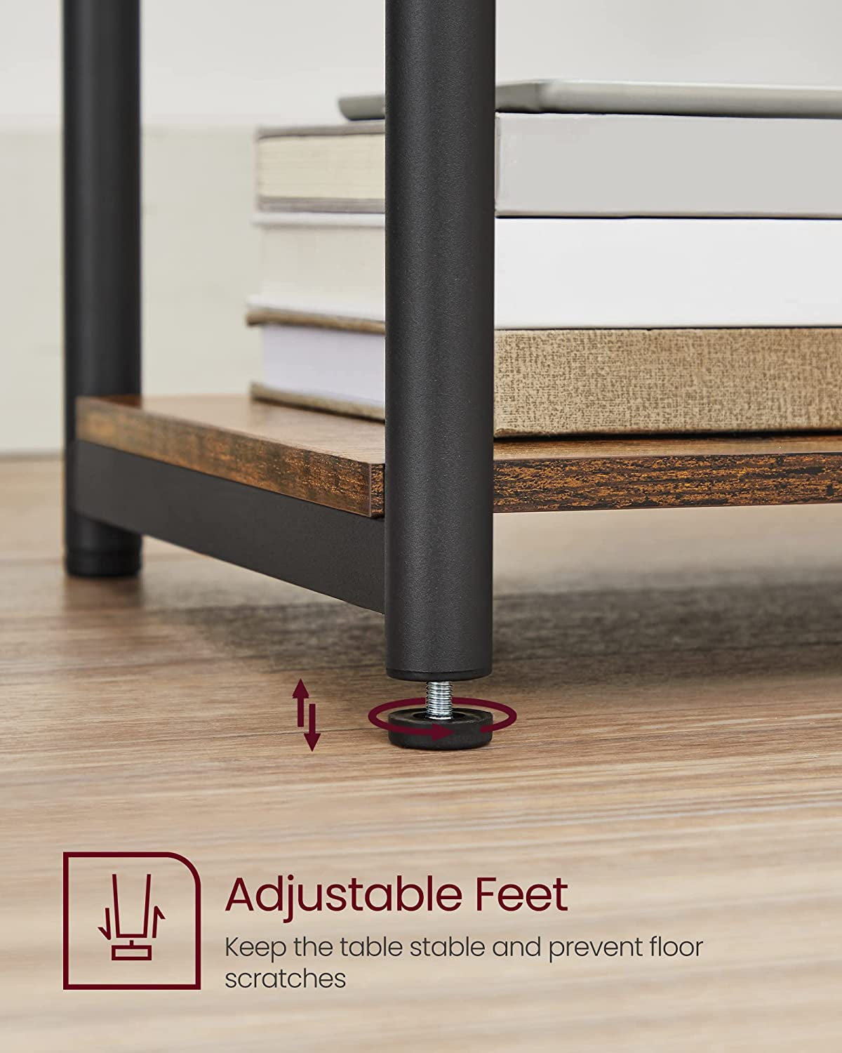 Side Table, Small End Table, Tall Nightstand for Living Room, Bedroom, Office, Bathroom, Rustic Brown and Classic Black ULET273B01