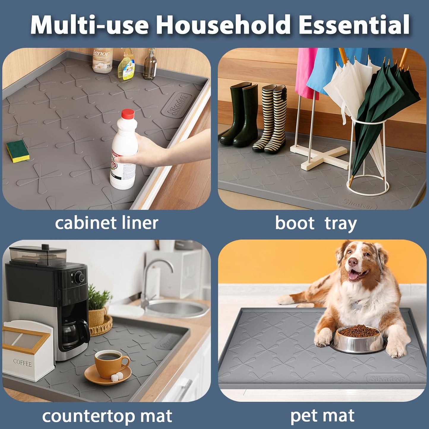 25" X 22" under Sink Mat Waterproof, Silicone Mat Kitchen Drawer Shelf and Cabinet Liner, Sink Protector for Kitchen Organizers and Storage, Boot Tray Pet Food Mats