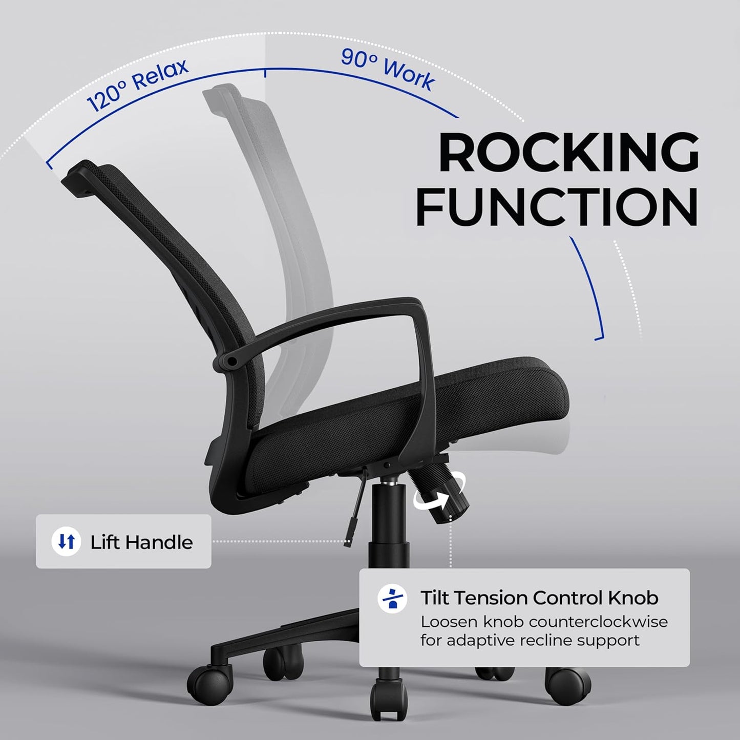 Mesh Office Chair Desk Computer Chair Ergonomic Mid Back with Lumbar Support Adjustable Height for Home Office, Black
