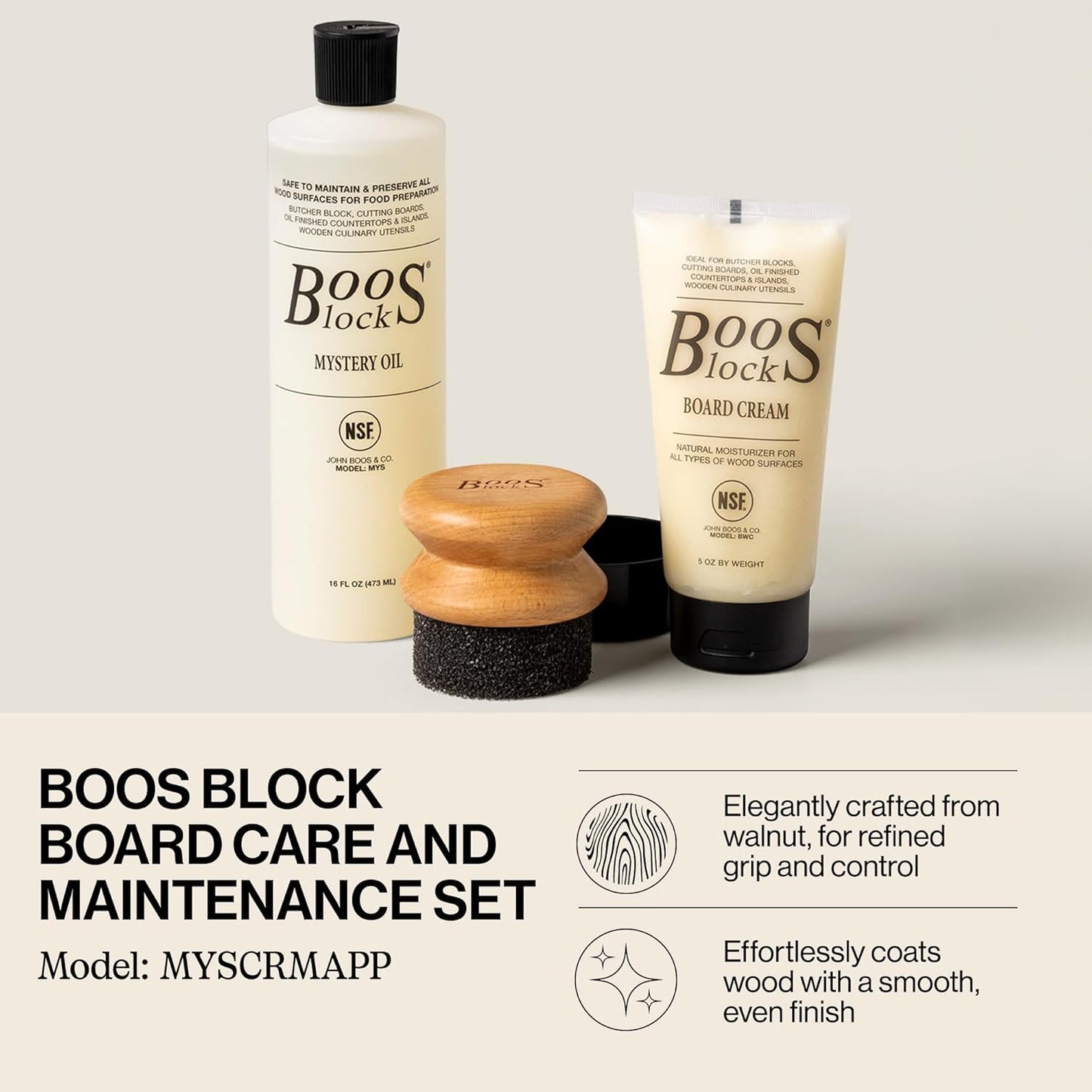 3-Piece Care Set, 16 Oz Mystery Oil, 5 Oz Board Cream & round Applicator - All-Natural Maintenance Formula for Butcher Blocks, Cutting Boards, Wooden Countertops & Wood Utensils