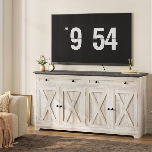 Buffet Cabinet with Storage, Sideboard Storage Cabinet, Kitchen Cabinet with Drawers and Doors, Charcoal Grey and Beige Maple